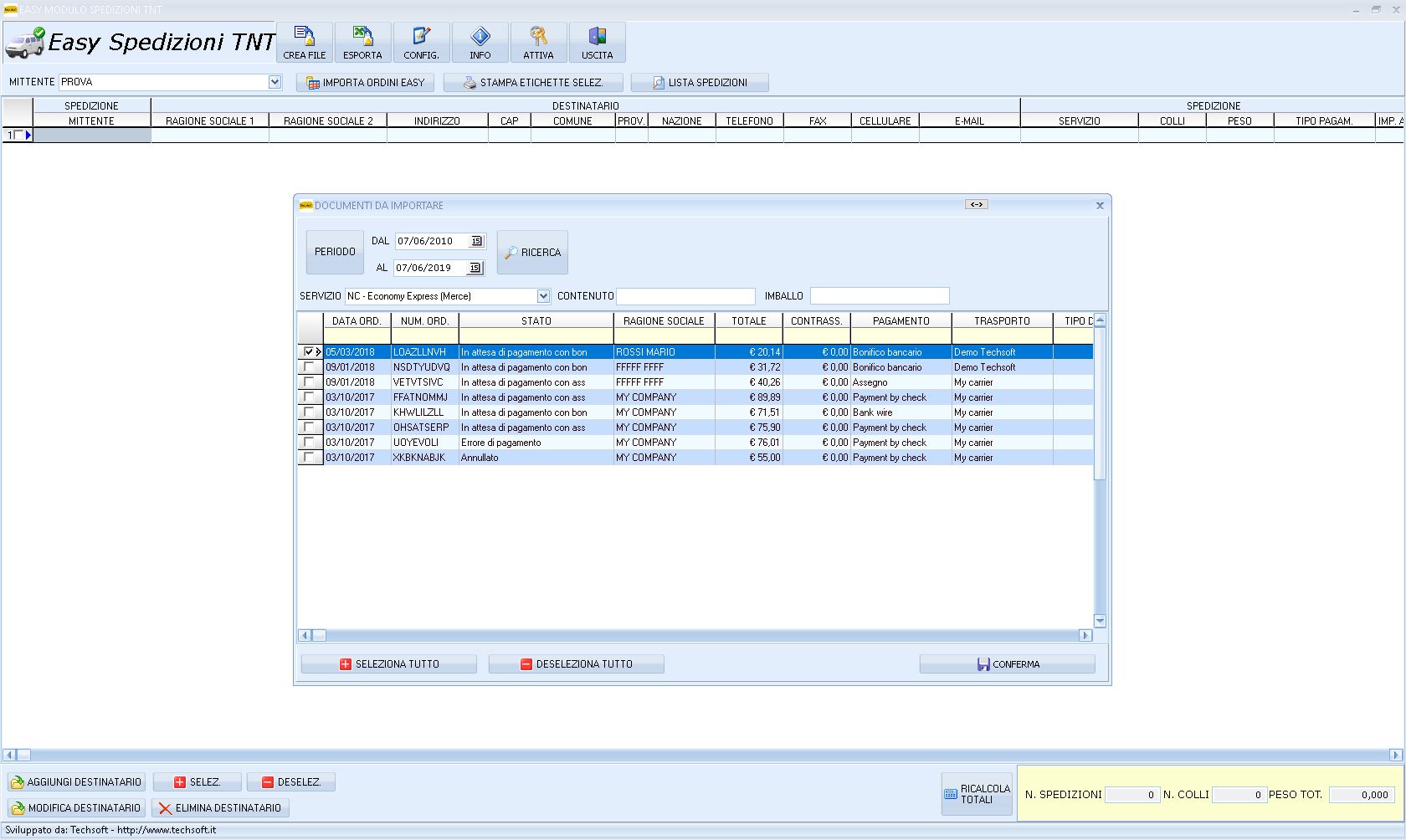 EASY MODULO SPEDIZIONI TNT